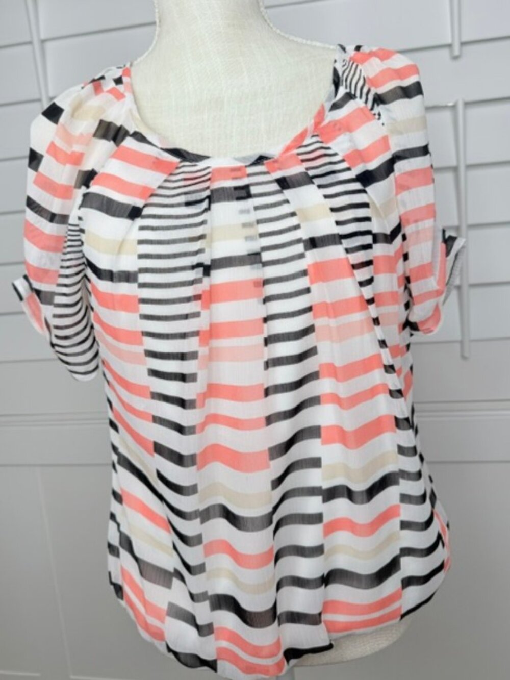 Sarah Michelle Striped Sheer Blouse with Elastic Hem